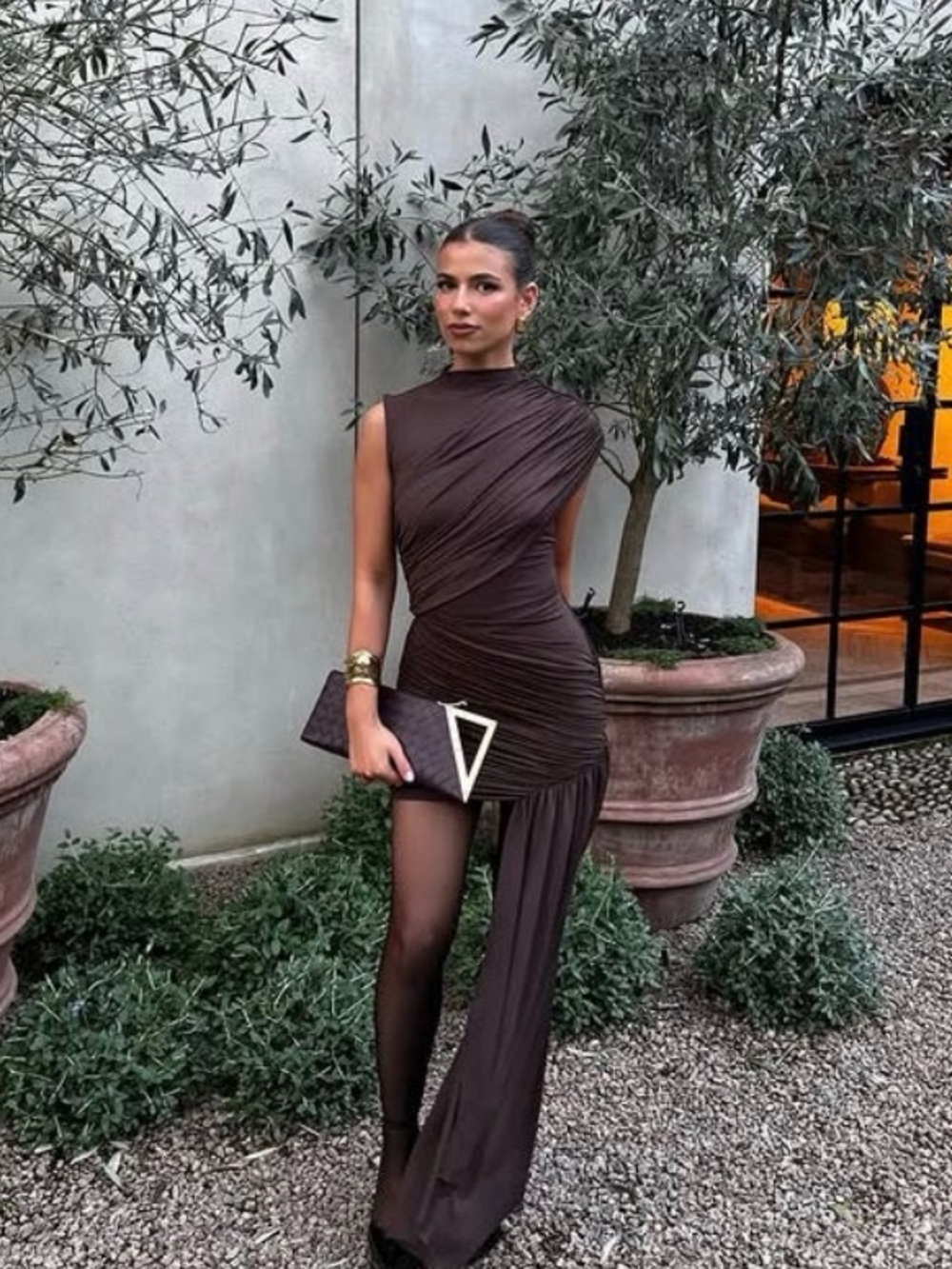 Yojani Boutique The Gia Dress Espresso Brown Size Medium Vguc